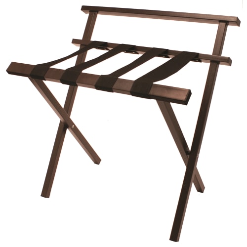 Metropolitan Metal Luggage Rack with Back Bar, Brown Finish with Black Straps